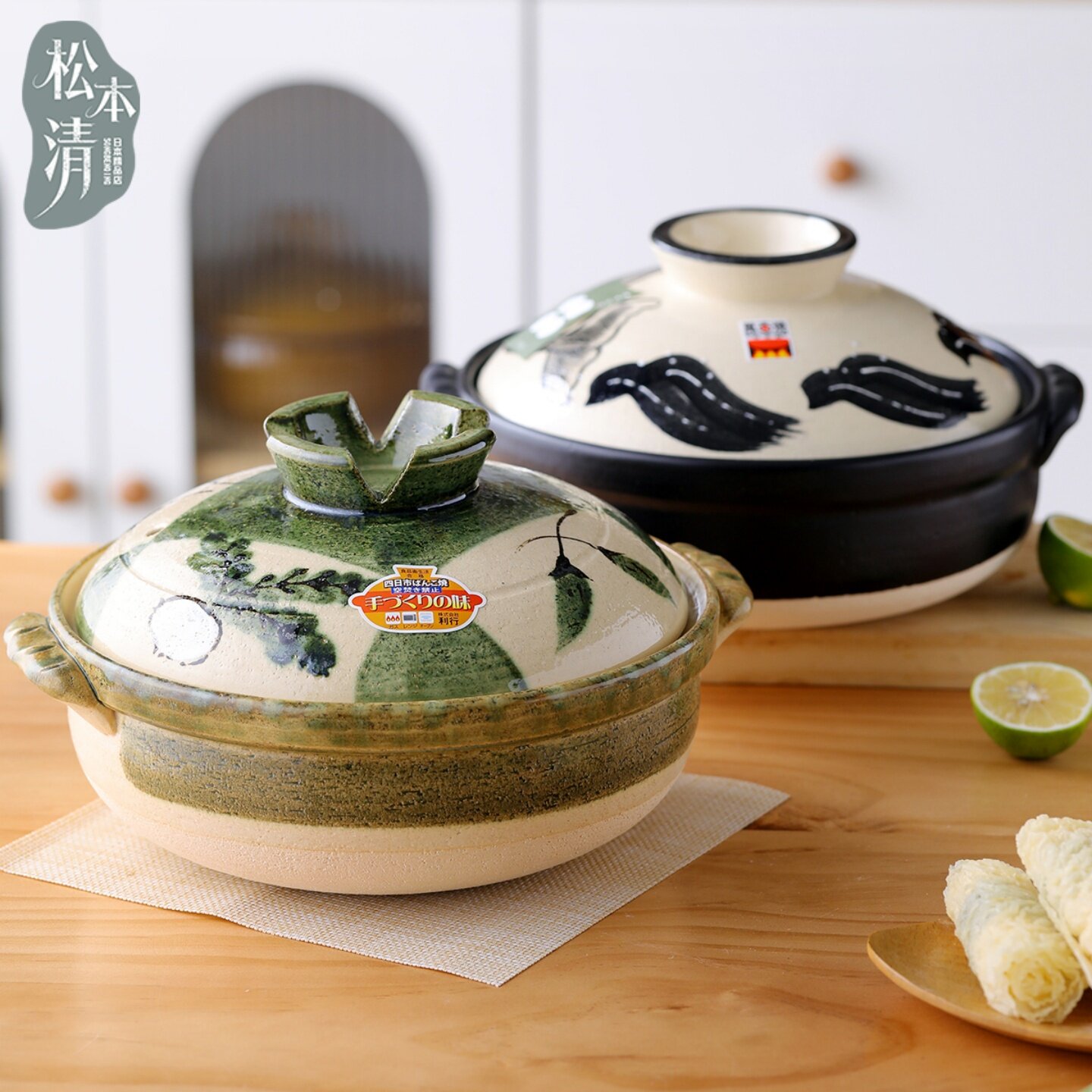 日本进口佐治陶器万古烧日式砂锅煮米饭锅煲汤炖肉陶土锅手绘画