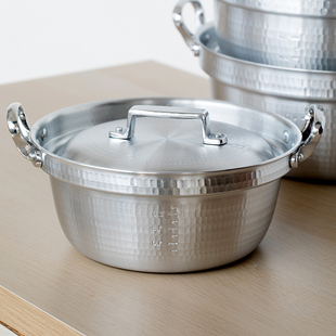 日本进口中尾制作所铝制双耳汤锅锤目纹煮面料理锅深型炖锅