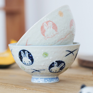 日本原装进口美浓烧卡通饭碗陶瓷彩釉小碗儿童餐具对碗套装