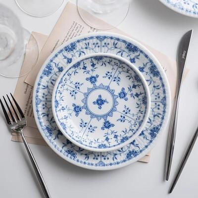 bloom陶瓷圆形唐草菜盘日本进口