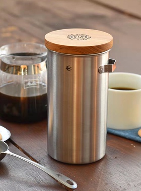 日本GSP不锈钢咖啡豆保存罐密封储杂粮带木盖收纳罐量勺