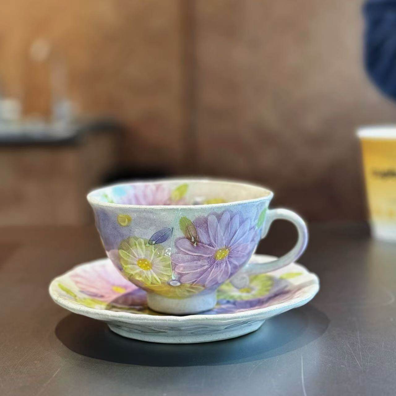 日本濑户烧手作繁花手绘咖啡杯