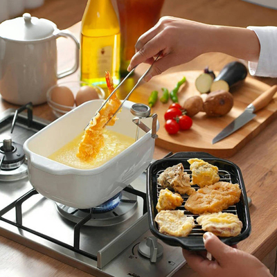 日本进口富士珐琅油炸锅带温度计