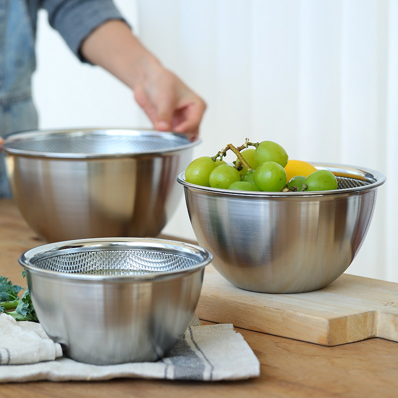 日本原装进口赖川304不锈钢漏网盆料理盆洗菜盆套装沥水篮打蛋盆