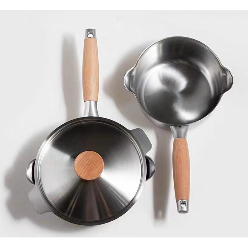 吉川日本进口不锈钢雪平锅木柄