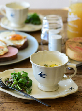 日本制Studio M 法式陶瓷餐具燕子盘甜点心餐盘咖啡杯零食水果碟