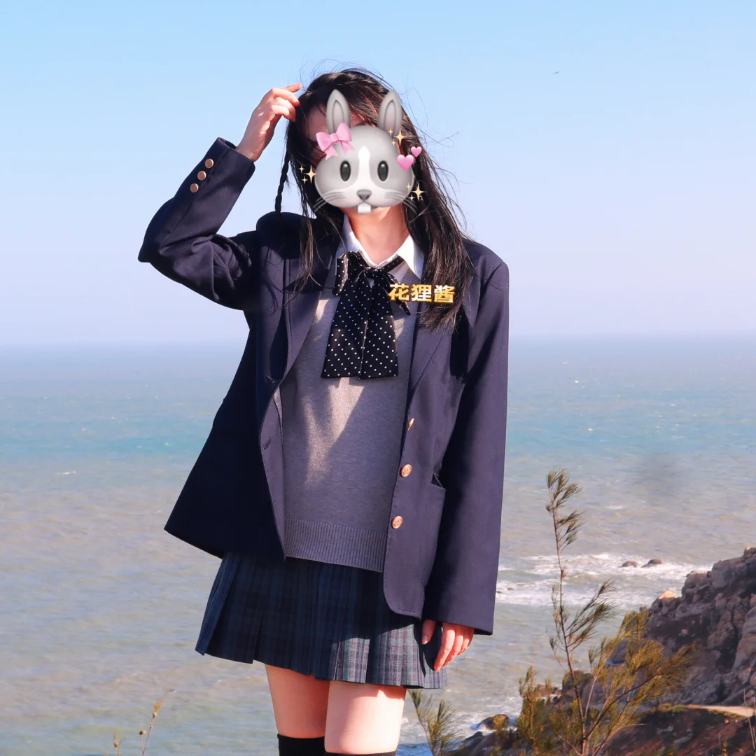 JK制服学院风绀色三扣西装外套叠穿海苔短裙女秋冬日系校供感套装