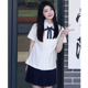 夏季 女短袖 日系校供学院风风琴褶衬衣上衣毕业班服 jk制服衬衫 套装