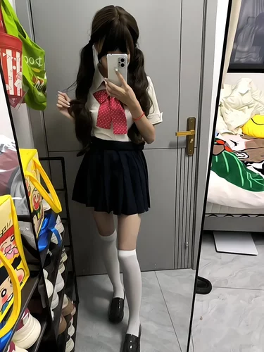 小个子套装女夏季纯欲风收腰短袖衬衫叠穿绀色短裙校供感百搭套装