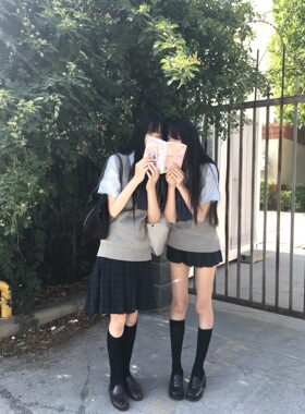 日系学院风jk制服格裙女校供叠穿套头毛衣马甲针织背心海苔套装