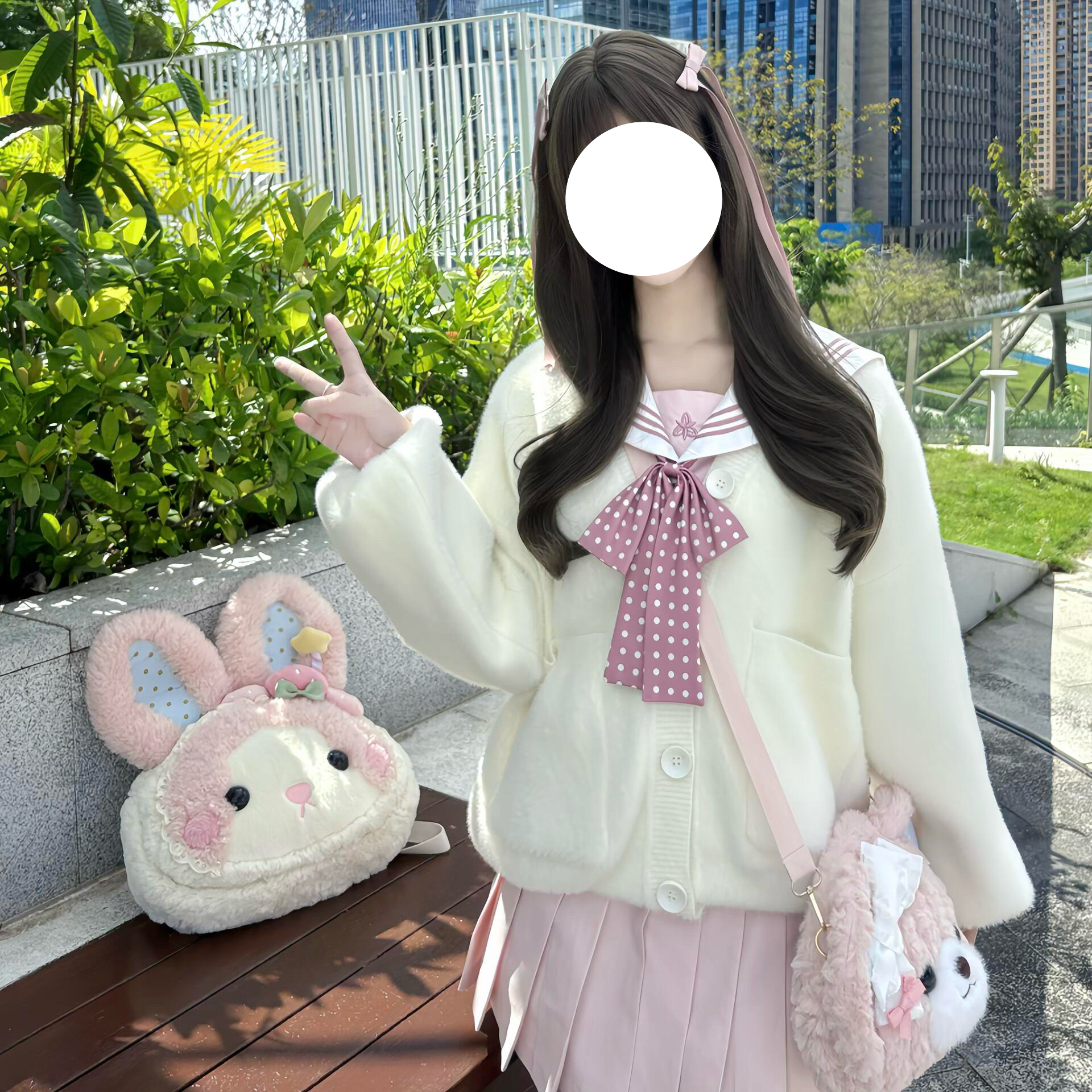 甜美学院风JK制服日系白色毛茸茸开衫女秋冬校供感毛衣外套