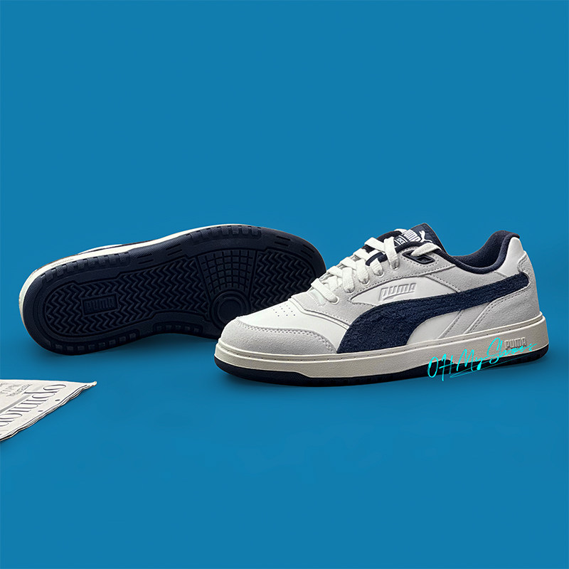 puma彪马double court低帮牛皮男鞋复古米白蓝休闲板鞋393283-03