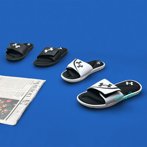 安德玛UA正品！黑白魔术贴拖鞋