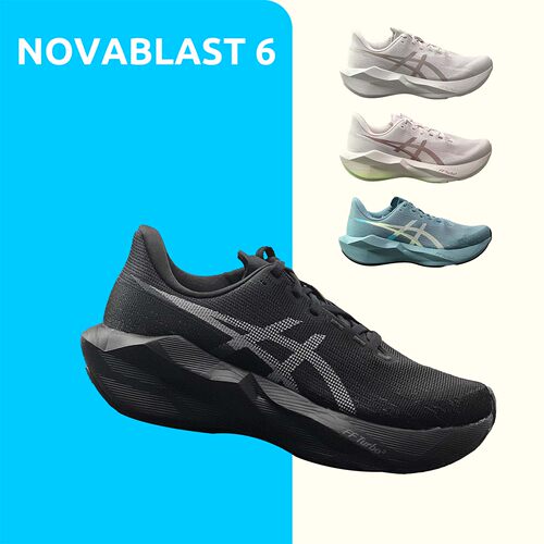 ASICS NOVABLAST6低帮男鞋2E加宽全黑透气缓震跑鞋1011C243