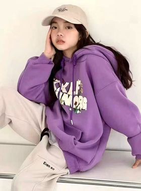 新款男女童卫衣紫色110-170码纯棉秋冬款