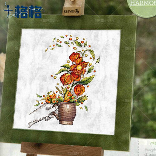 法国挂画餐厅茶杯金色十字绣新品