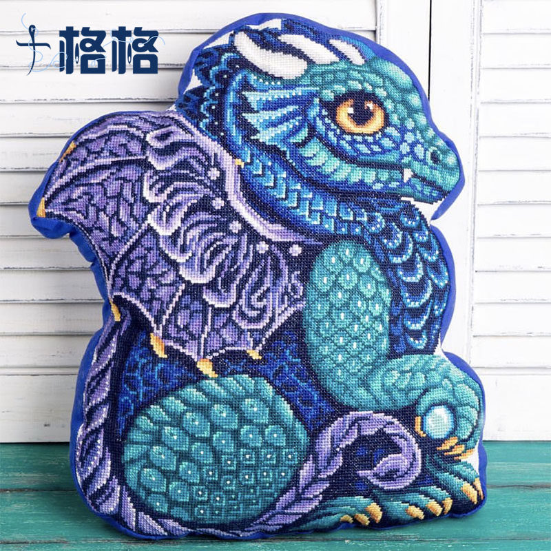 精准印花法国DMC十字绣套件 客厅 卧室靠枕 可爱卡通 神兽龙 抱枕