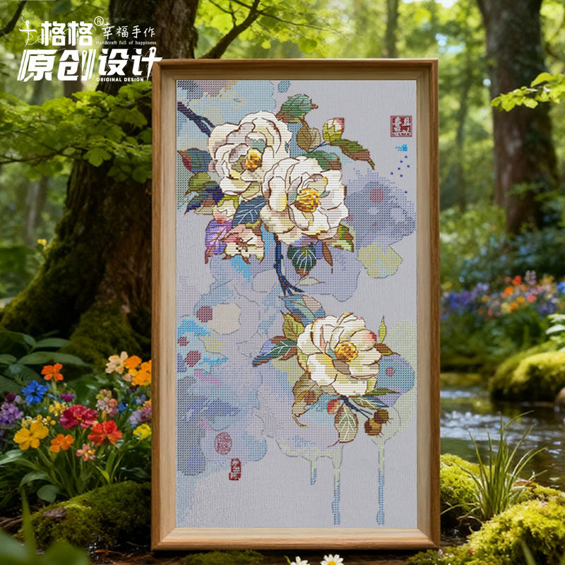 十格格十字绣DMC绣线26-4月 绘时光水彩 原创设计 水彩风染白茶香