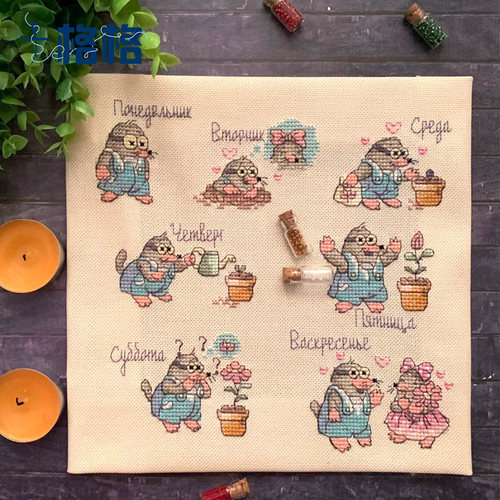 套件卡通动物亚麻布印花十字绣