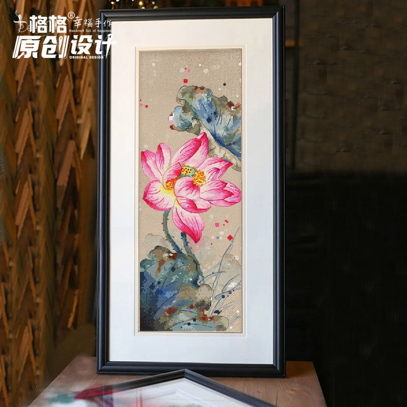 十字绣25-6月 夏末水彩 原创设计 夏日温柔水彩花卉 夏至水墨荷韵