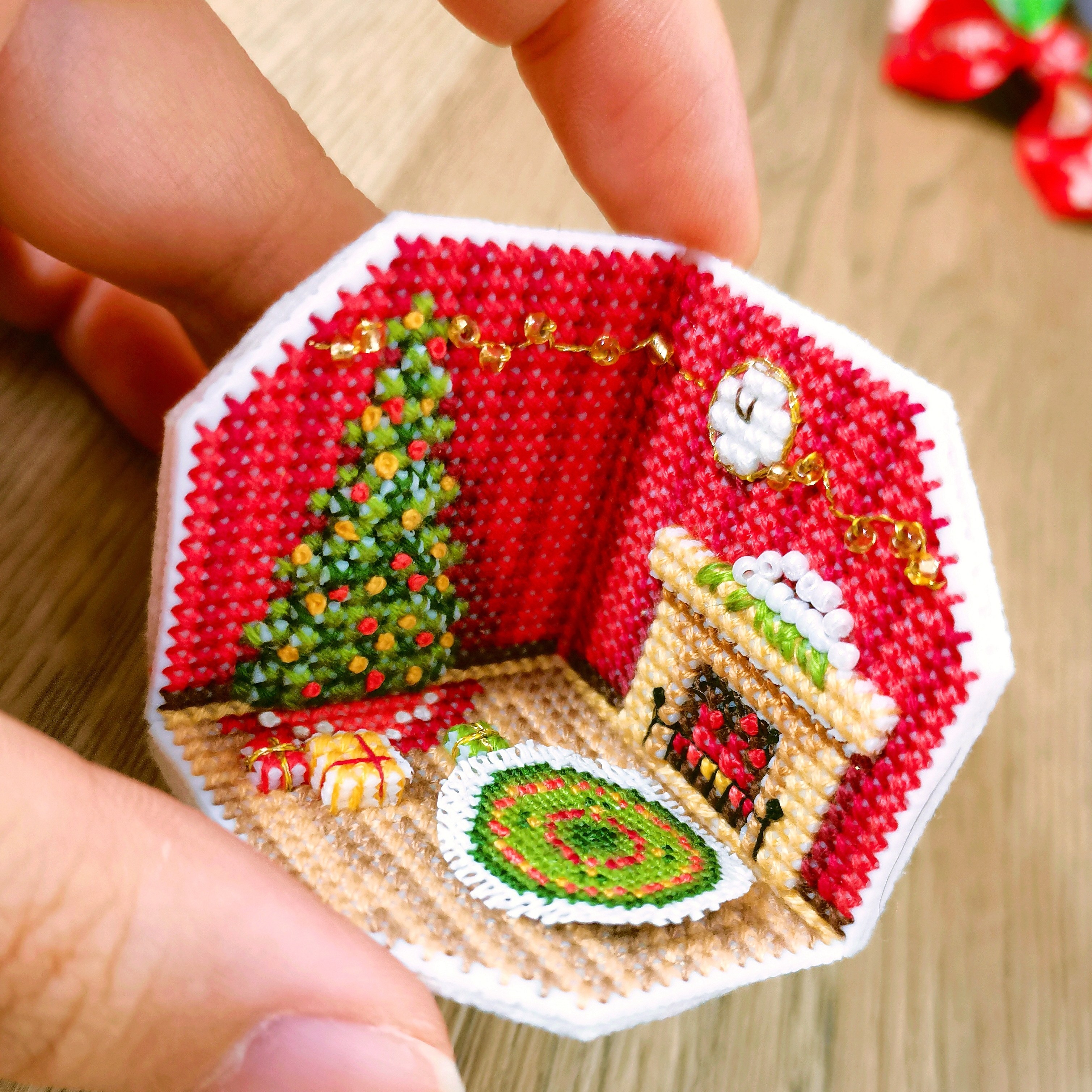 十字绣DMC线套件2025款3D立体小方块冰箱贴小房间系列 圣诞节客厅