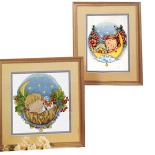 十格格法国DMC十字绣套件 挂画客厅餐厅新品印花 卡通 月亮摇篮曲