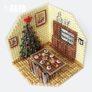 圣诞餐厅 小房间系列 十字绣DMC线套件2025款 3D立体小方块冰箱贴