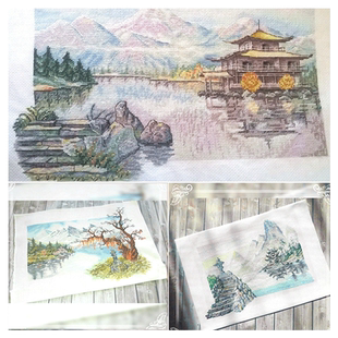 十格格DMC十字绣套件2025新款客厅挂画中国风 湖光风景 三副可选