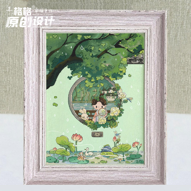 十字绣dmc绣线6月虎咖zz原创设计 四季花窗女孩 夏 无背景