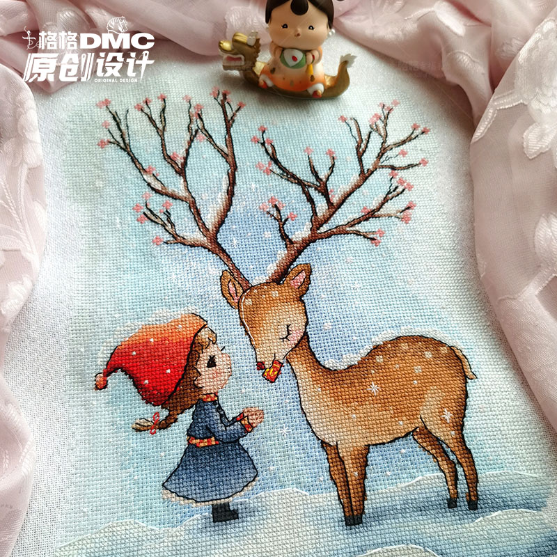 十格格十字绣法国dmc绣线套件2022新款客厅卧室餐厅 梅花鹿与女孩