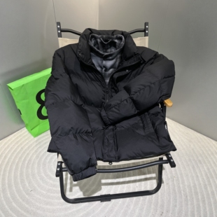 2025冬新款男士假两件拼格子立领短款羽绒服外套保暖90绒黑色加厚