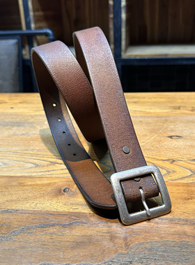 vintage皮带男潮真皮针扣爆裂纹复古简约纯意大利牛皮带宽35mm棕