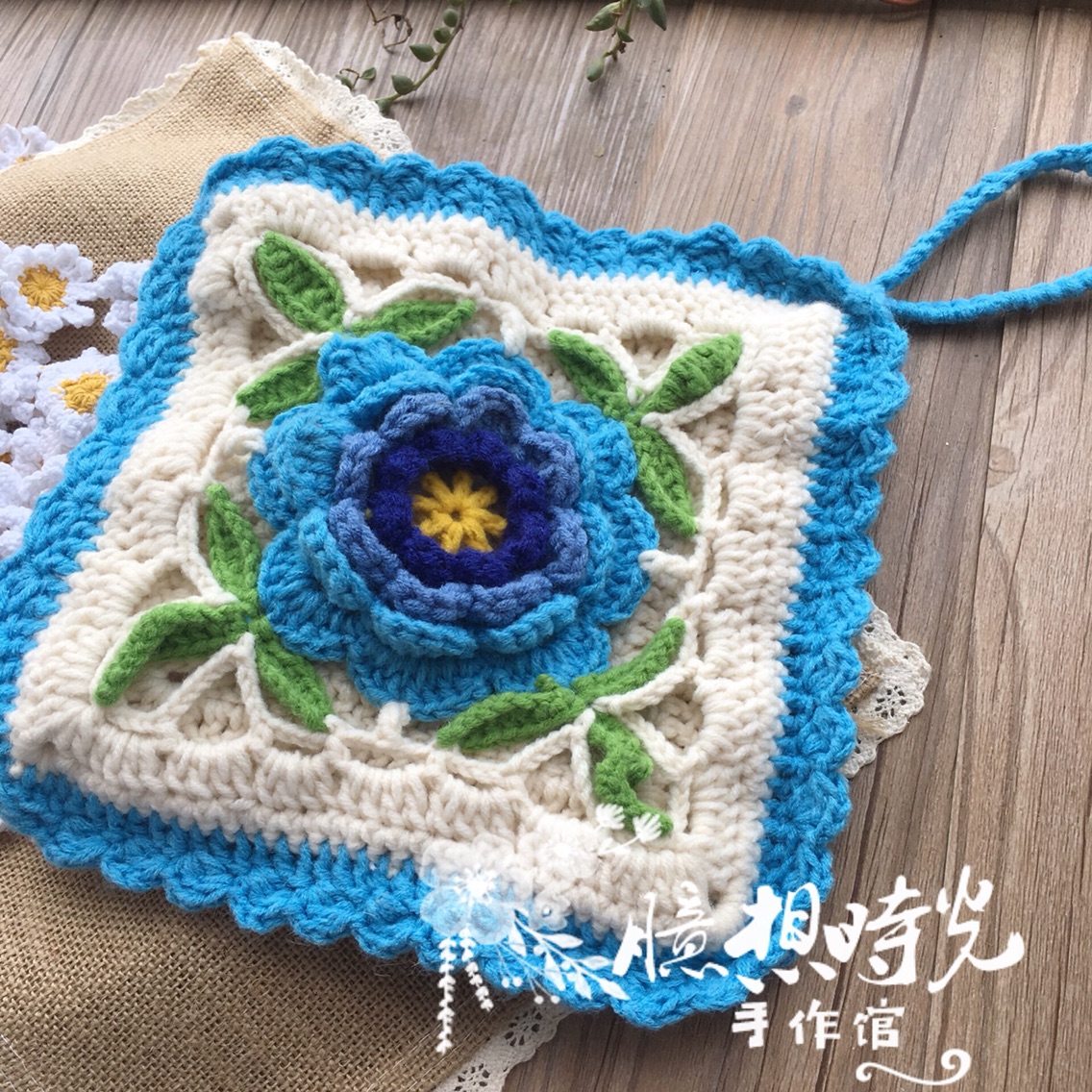 手钩化妆袋手提包 手工编织毛线手拿包 信封包原创手工袋 收纳包