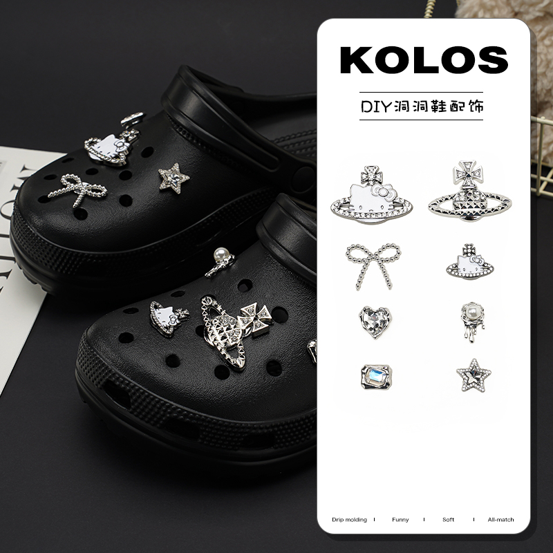 金属KT猫洞洞鞋鞋花适配crocs