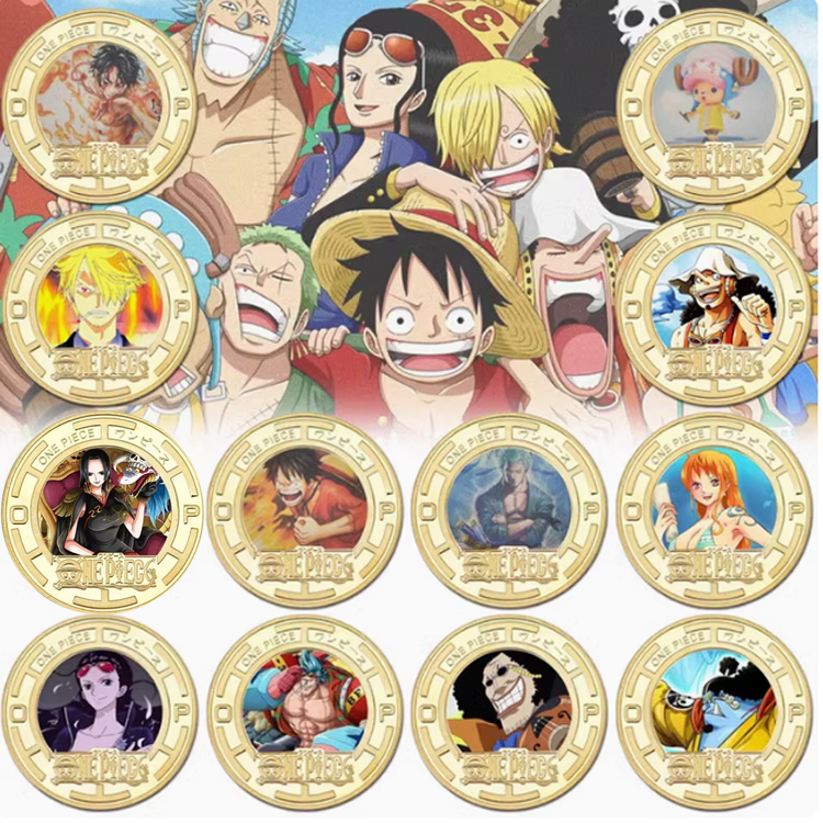 全新12款海贼王路飞onepiece周边卡通动漫手办的纪念金属收藏币