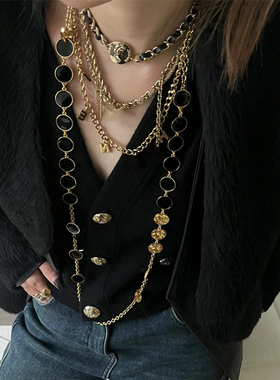 古董风黄铜熔岩纹黑金长项链女