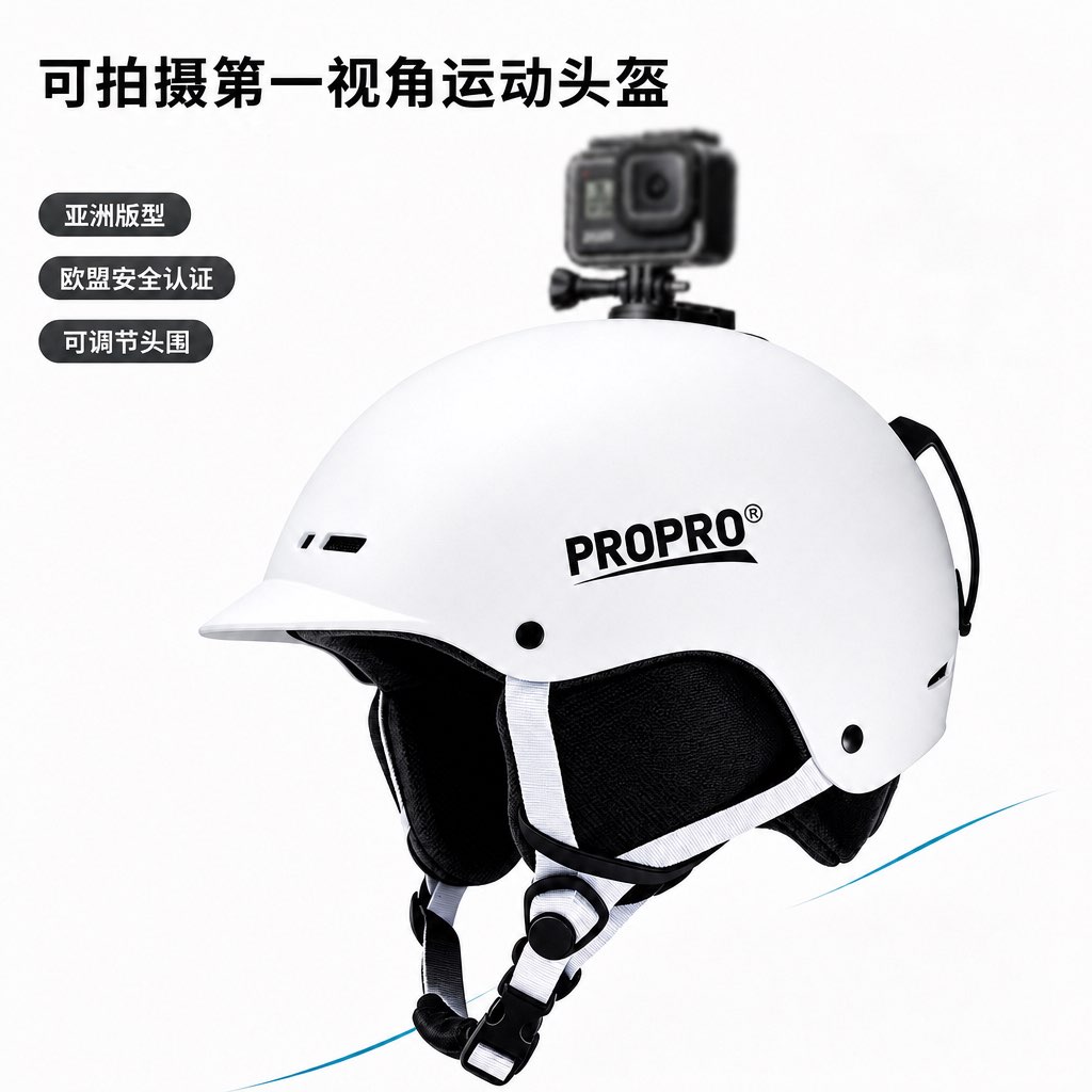 运动GOPRO第一视角拍摄滑雪头盔图片