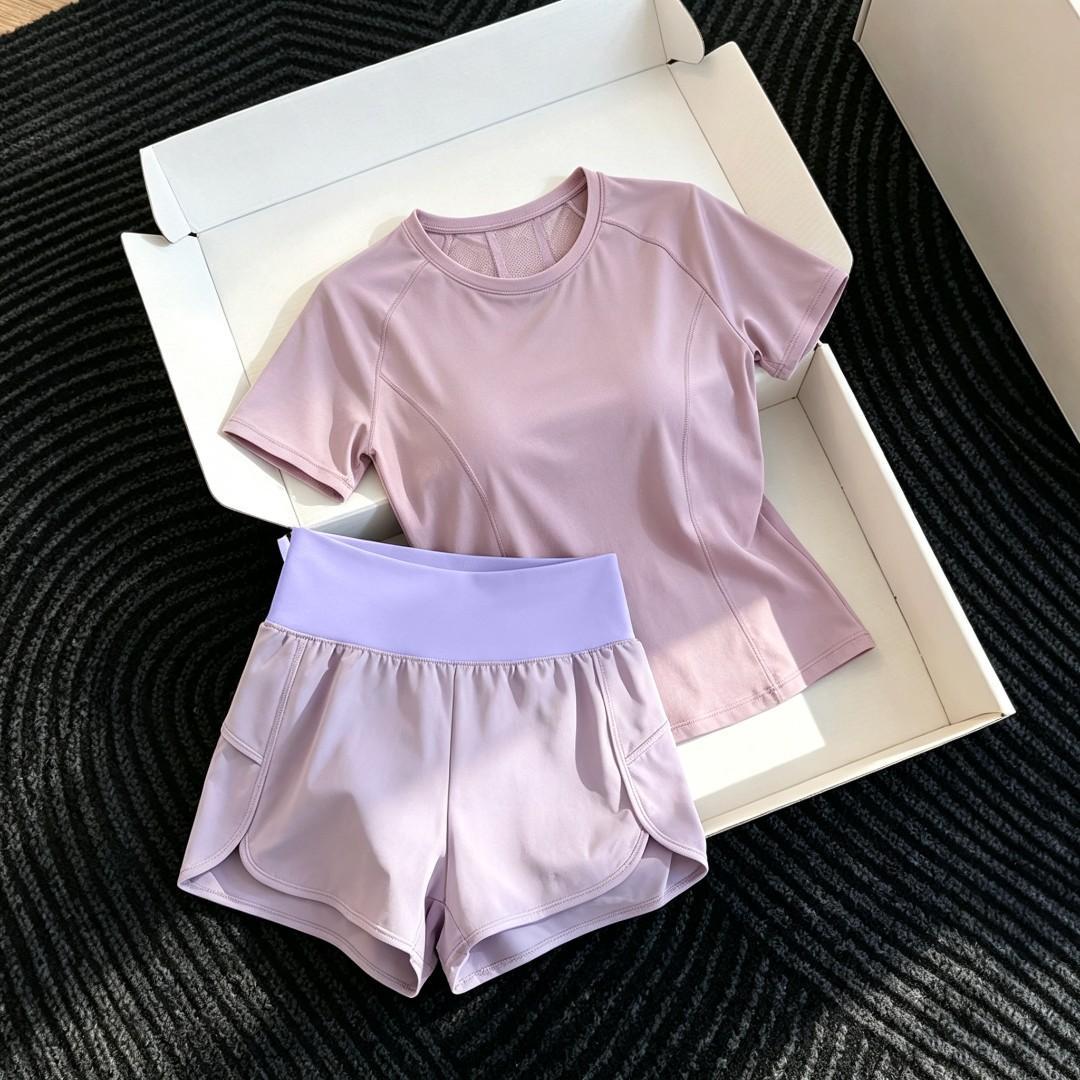 夏季速干跑步运动套装女款宽松晨跑服瑜伽服健身服短袖短裤两件套