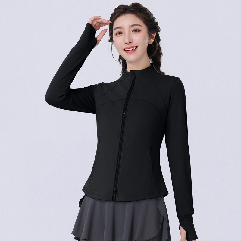 胖mm大码运动外套女春夏跑步速干瑜伽服长袖开衫立领上衣健身套装
