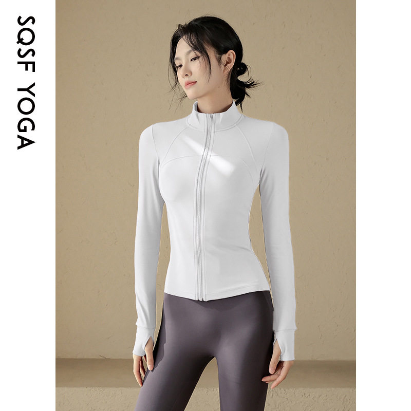 修身速干衣女外套春季女款蓝色立领无帽瑜伽服上衣2026新款