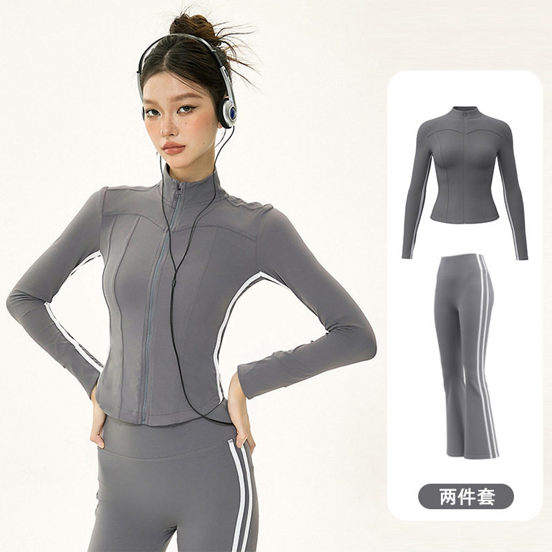 感瑜伽服春季网红紧身上衣专业速干长袖健身房跑步运动套装女