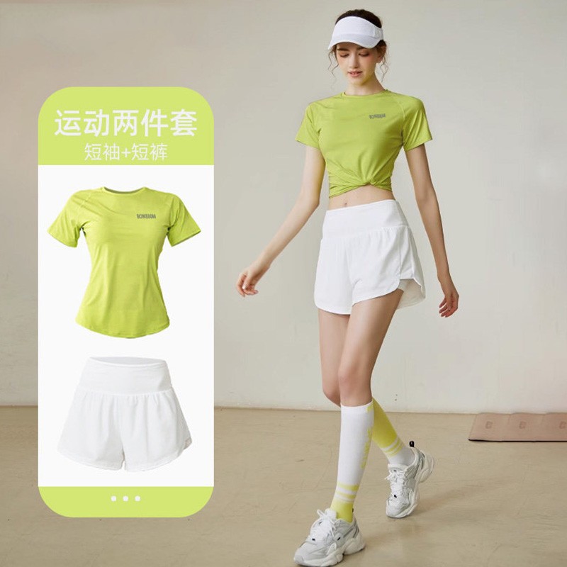 2026新款跑步运动套装女夏季大码胖mm健身骑行网球服运动短裤上衣