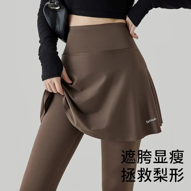 假两件鲨鱼裤女春秋外穿运动瑜伽裙裤大码胖mm显瘦健身裤屁帘保暖