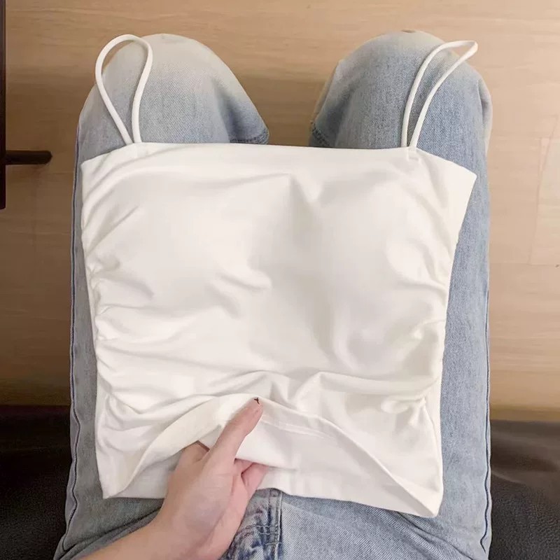 小吊带背心女内搭白色纯欲风带胸垫夏季外穿美背文胸一体打底上衣