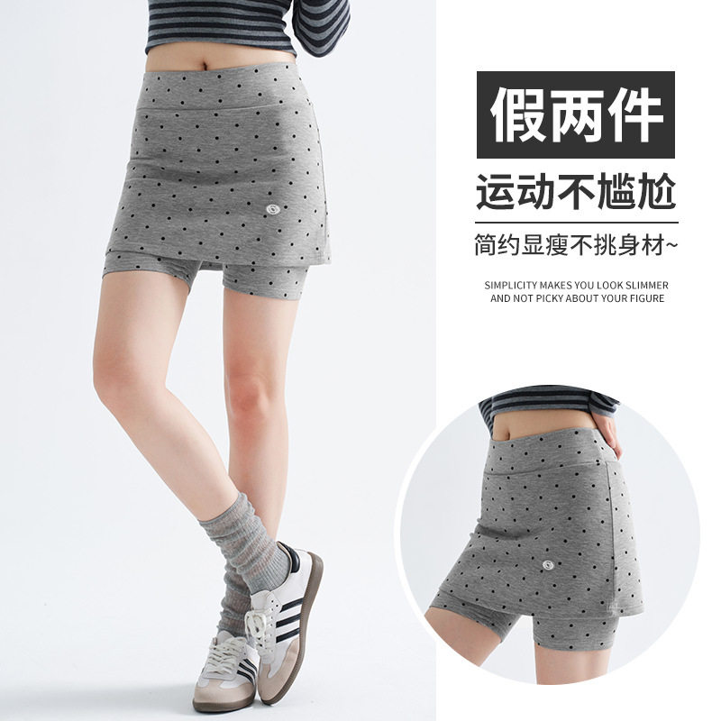 瑜伽短裙女高腰大码夏季胖mm遮肚显瘦波点裙裤a字包臀半身裙