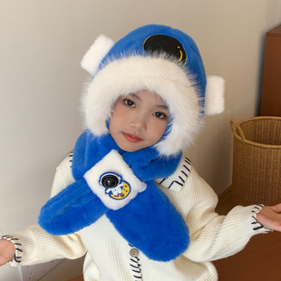 帽子冬季可爱儿童围巾一体帽男童女童护耳加绒保暖学生围脖二件套