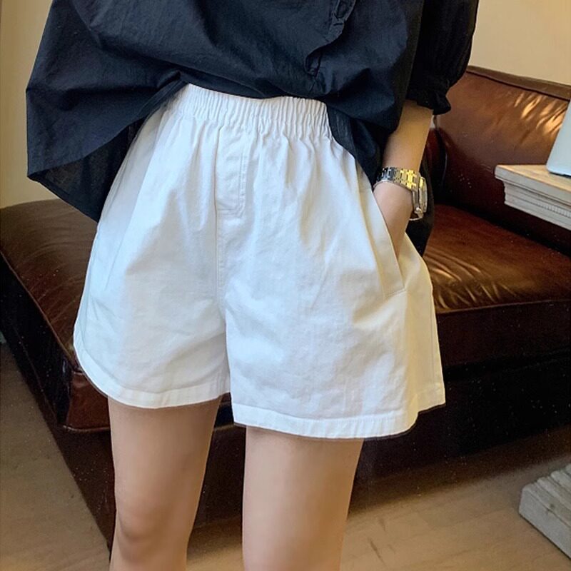 白色阔腿短裤女装2026新款夏季薄款松紧高腰宽松小个子休闲三分裤