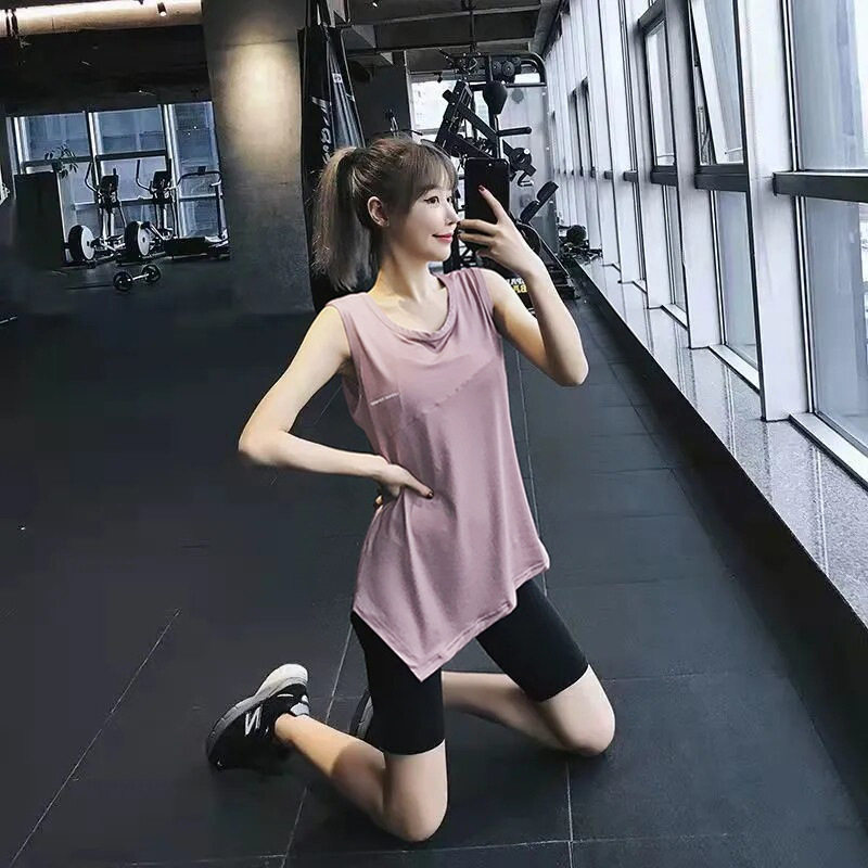 宽松运动背心女夏长款不规则瑜伽服罩衫训练跑步健身无袖上衣坎肩