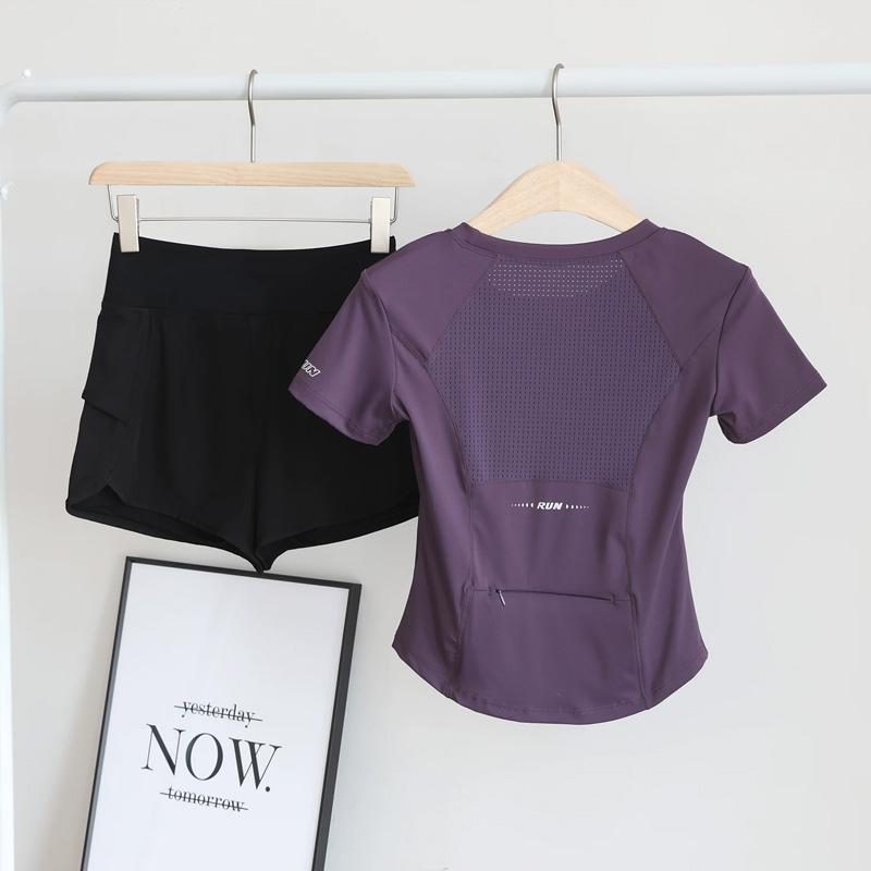 跑步女运动套装速干健身瑜伽服上衣2026夏季新款拉链口袋可放手机