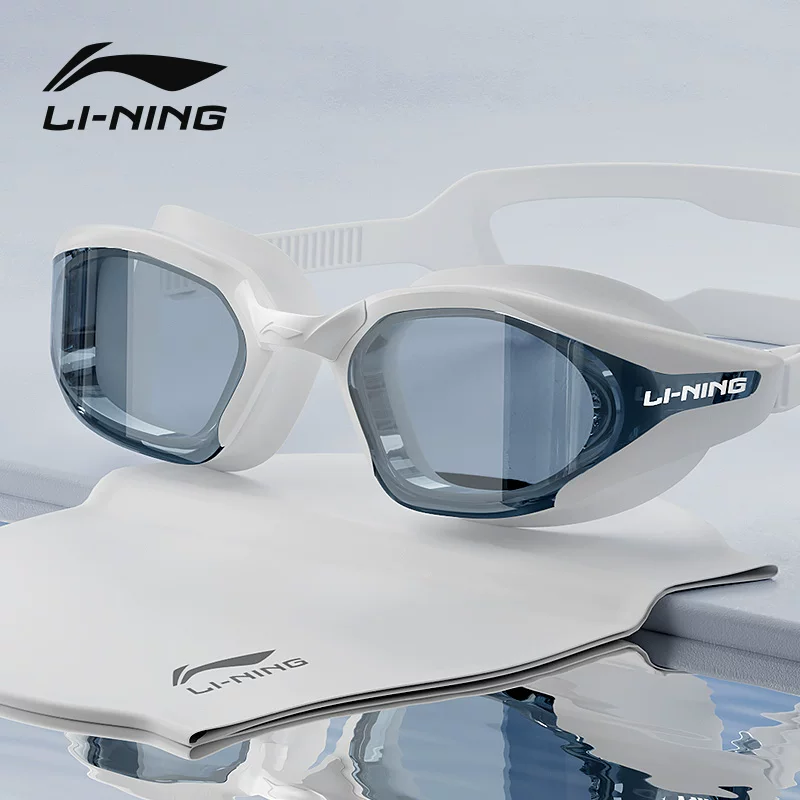 Надежный плавательный шапка Li Ning водонепроницаемая против запотевания для плавания, набор, профессиональное оборудование, мужской стиль